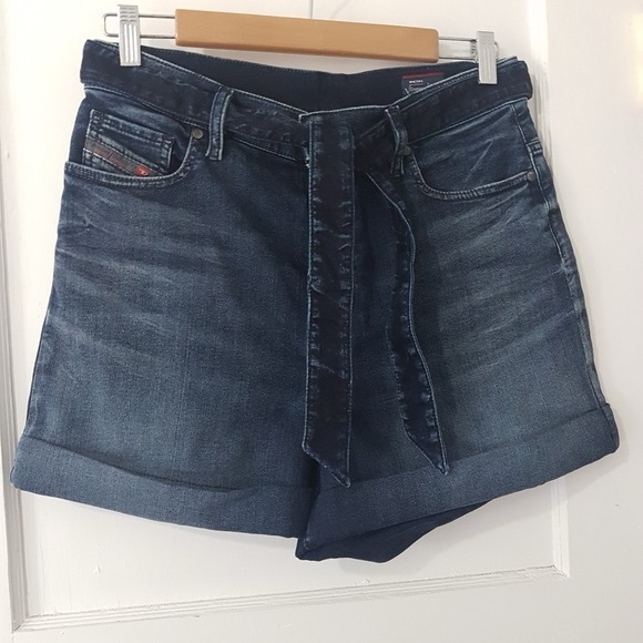 Diesel Kawaii High Waisted Cuffed Hem Belted Denim Jean Shorts Sz 25 - Picture 3 of 11